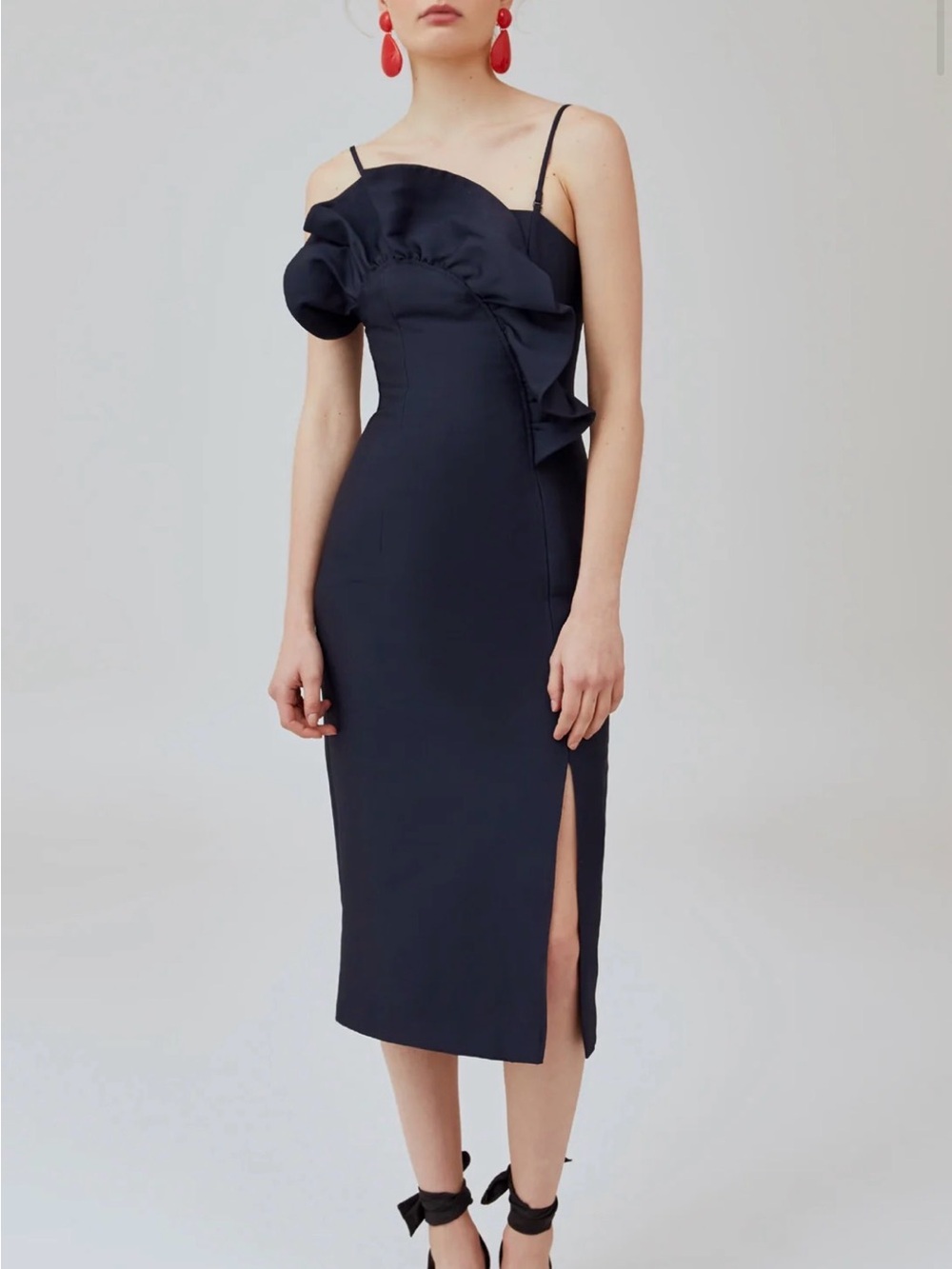 KEEPSAKE the Label Navy Ruffle-Detail Midi Dress